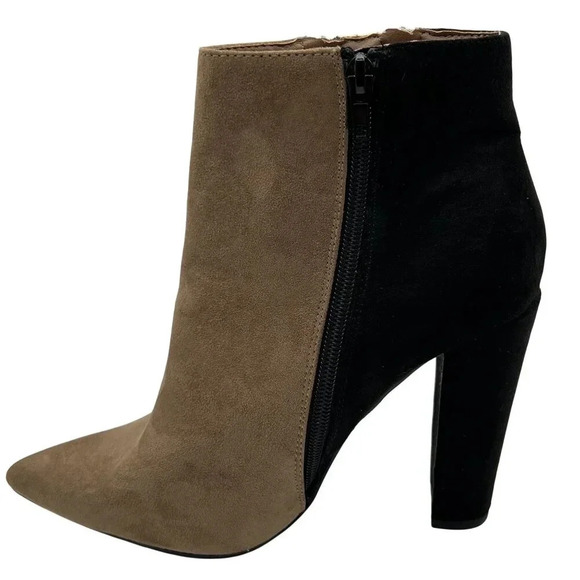 JustFab Remi Womens 7.5 Suede Block Heel Booties Pointed Toe Colorblock Zip Boot - Picture 7 of 16